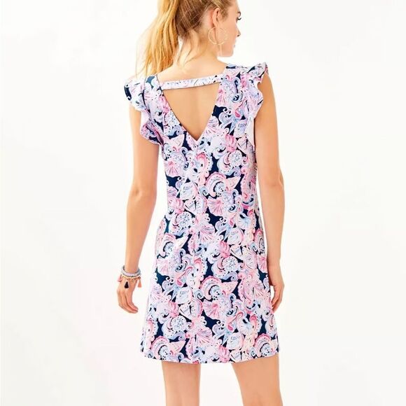 Lilly Pulitzer Dani Dress Women's Size Medium High Tide Navy Its for Shore Print - Picture 2 of 12